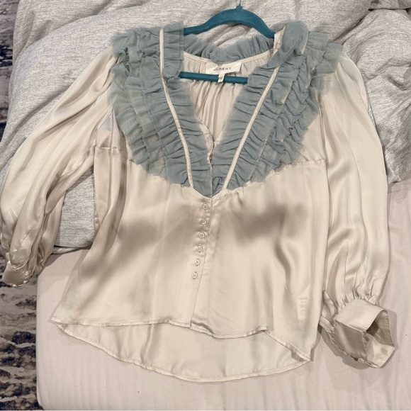 The Great The Ruffled Tuxedo Top Silver/Icy Blue NWOT - Picture 2 of 6